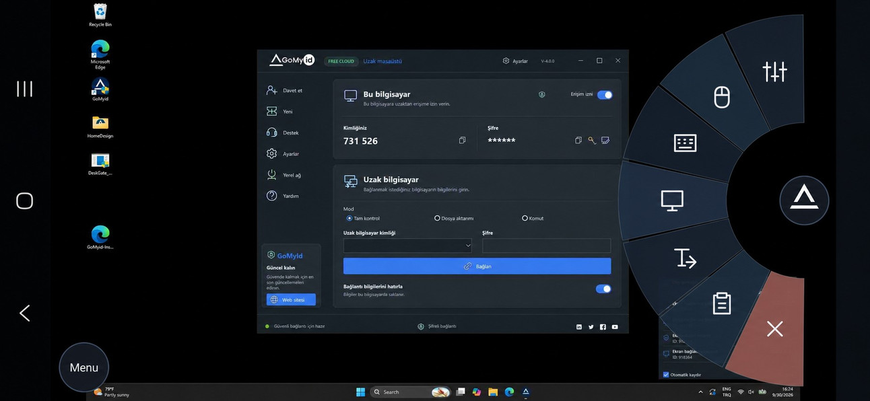 Bir Windows PC'yi kontrol eden DeskGate Android Uzak Masaüstü